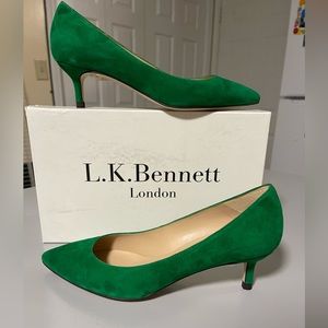 L.K. Bennett Green, Mint Leaf Ava pointed toe suede.